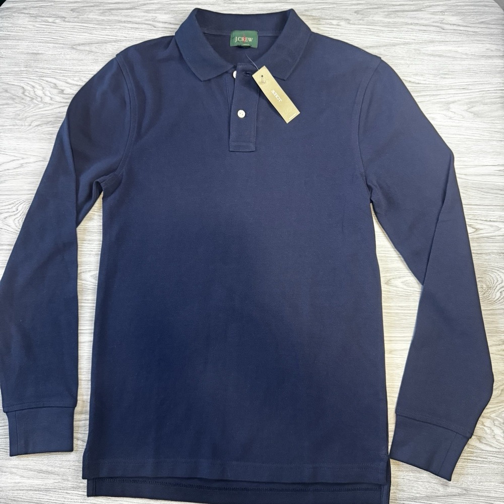 J Crew NWT Men's Navy Long Sleeve Classic Pique Polo Sz XS Slim